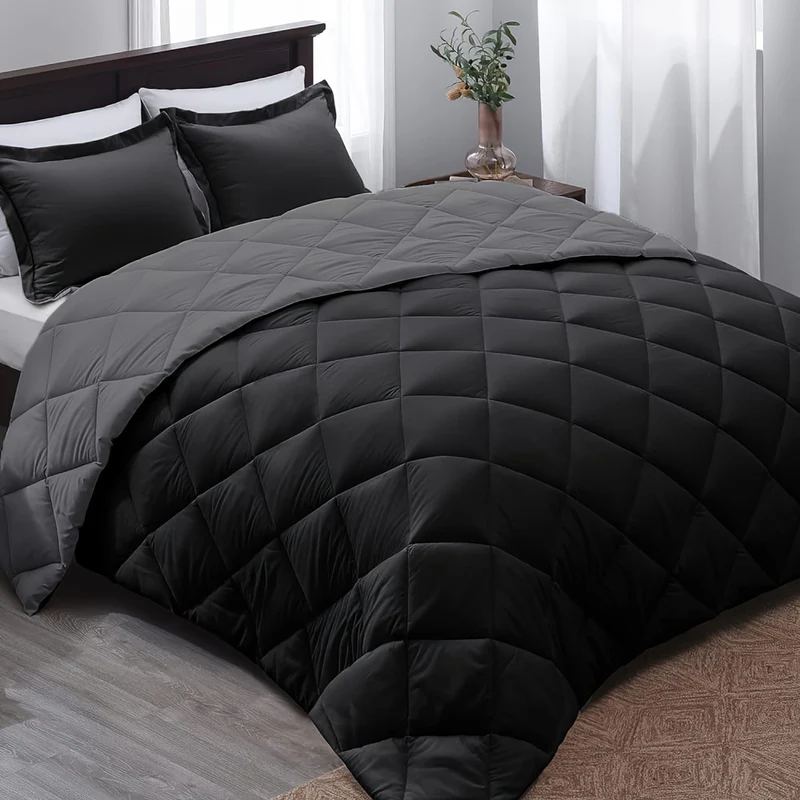 Ultra-Lightweight Polyester Duvet for All Seasons - Soft & Comfortable Grey Black