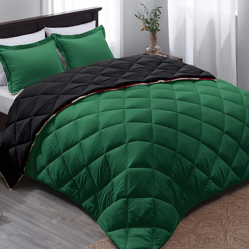 Ultra-Lightweight Polyester Duvet for All Seasons - Soft & Comfortable Green Black