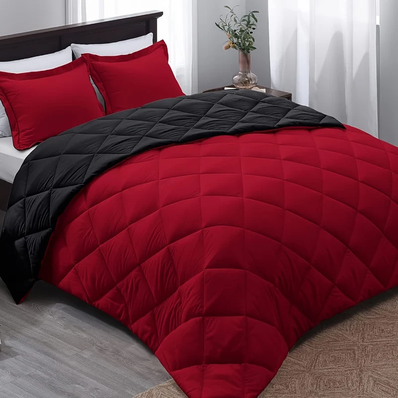 Ultra-Lightweight Polyester Duvet for All Seasons - Soft & Comfortable Red Black