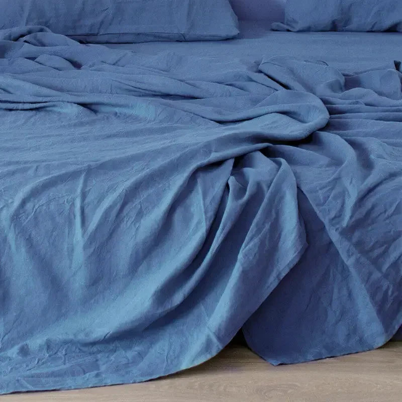 Breathable Pure Linen Sheets for Luxurious Home Comfort and Style Sea Blue