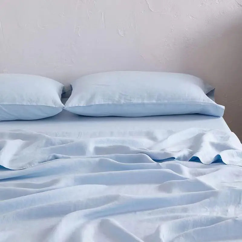 Breathable Pure Linen Sheets for Luxurious Home Comfort and Style Sky Blue